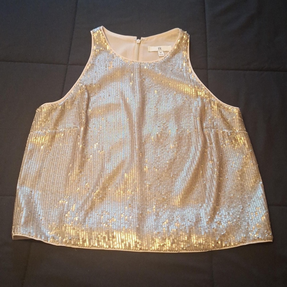 Banana Republic Gold Sequin Tank Women's Medium Scoop Neck